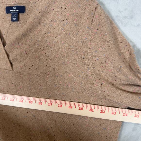 Land's End Plus Size Sweater Women's 1X 100% CASHMERE Brown V-Neck Speckled NWT! - Picture 4 of 14